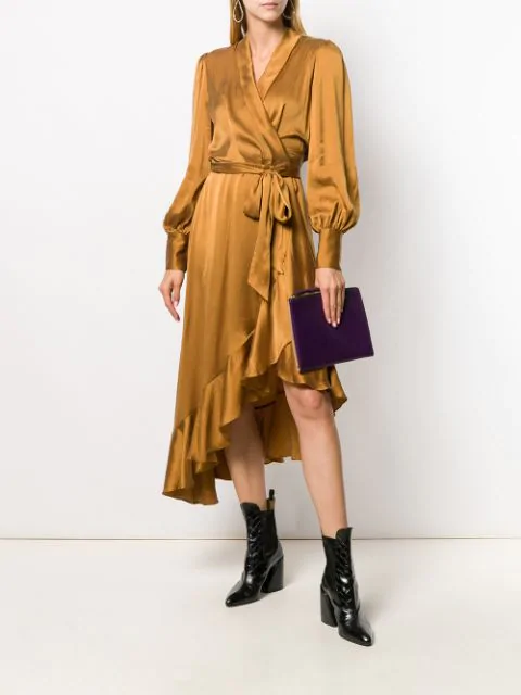 Zimmermann Asymmetric Silk-satin Wrap Dress In Gold | ModeSens